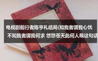 电视剧前行者陈亨礼结局(知我者谓我心忧 不知我者谓我何求 悠悠苍天此何人哉这句话是什么意思？)（前行者陈怡）